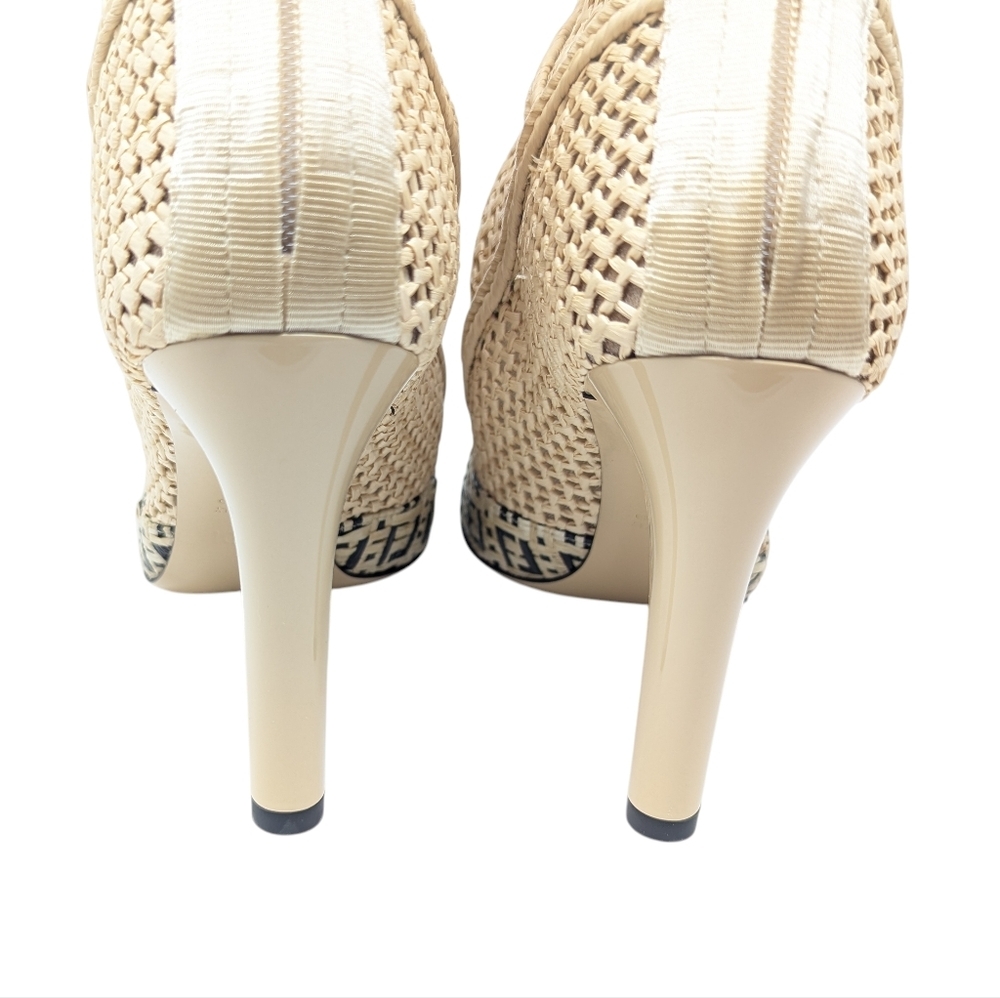 Fendi 105mm FF Woven Raffia Spring '21 Runway Zip Mid Calf Booties Size EU 38 - Picture 8 of 15